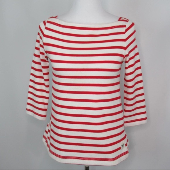 KATE SPADE Broome Street Red Nautical Striped Boatneck Ruffle Back Cotton Top XS - Picture 6 of 13